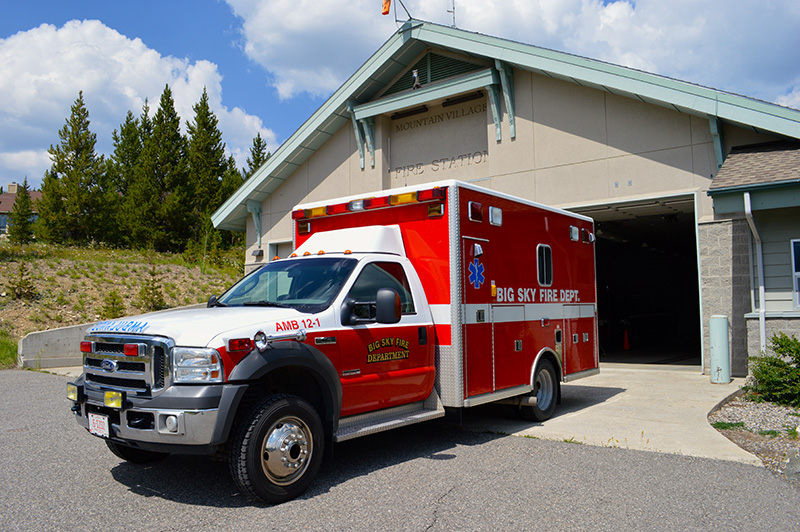 ambulance 12-1 in front of big sky firehouse