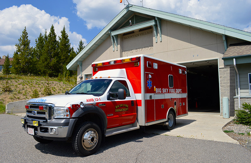 ambulance 12-1 in front of big sky firehouse